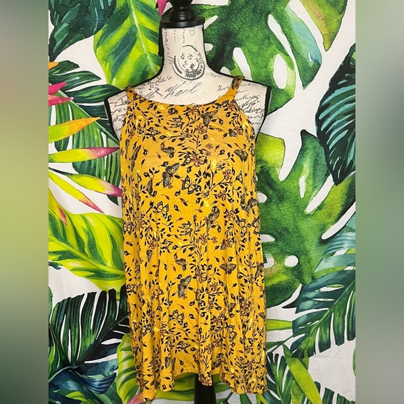 torrid Tops - Torrid 14/16 Loose Flowy Dark Yellow Black Monarch Butterfly Halter Tunic Tank